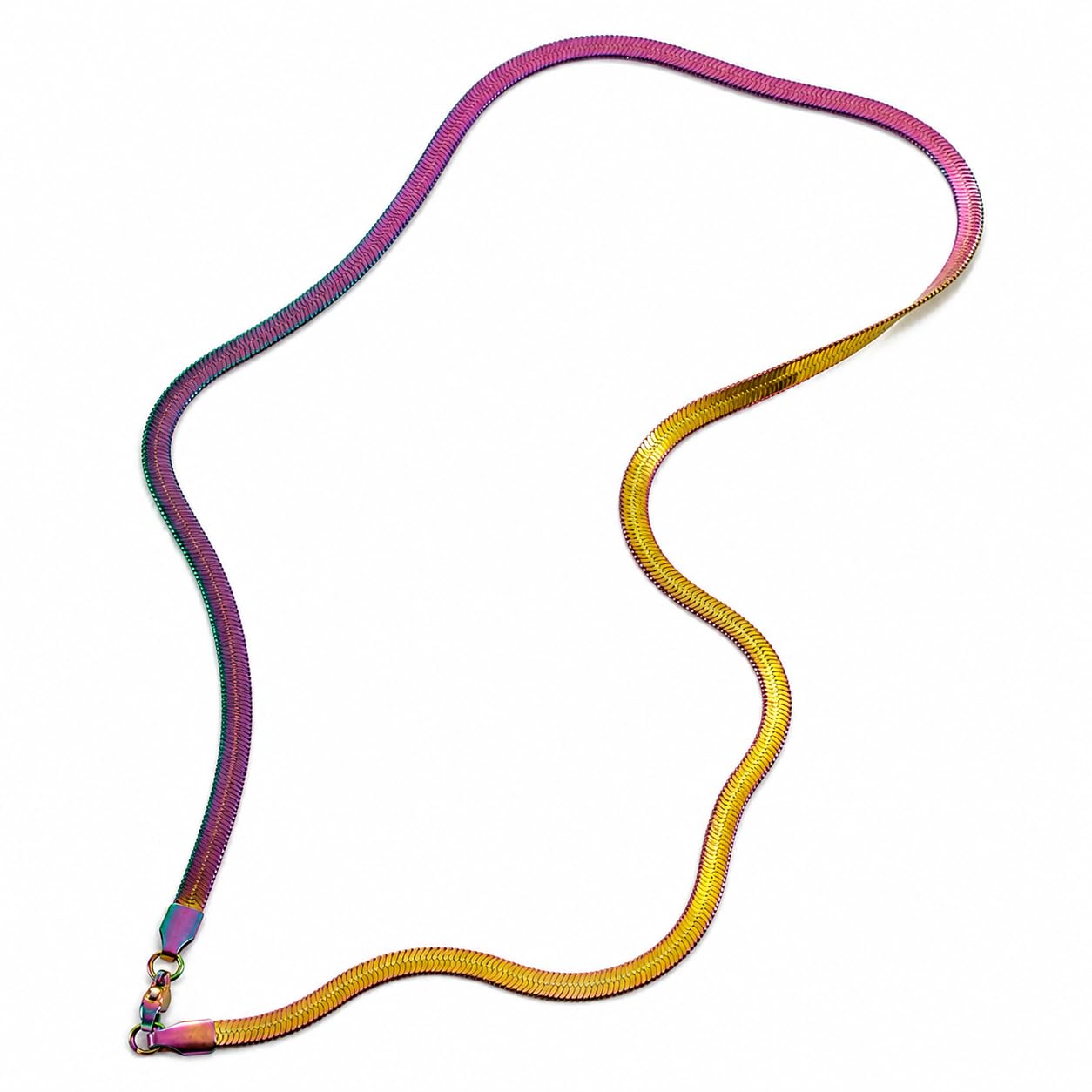 Rainbow Titanium Color Snake Chain Necklace for Women & Men | Multi Color Flat Herringbone Chain Necklace | Trendy Unisex Minimalist Fashion Jewelry | Lightweight Daily Wear Necklace for Party, Street Style & Gift-image-49