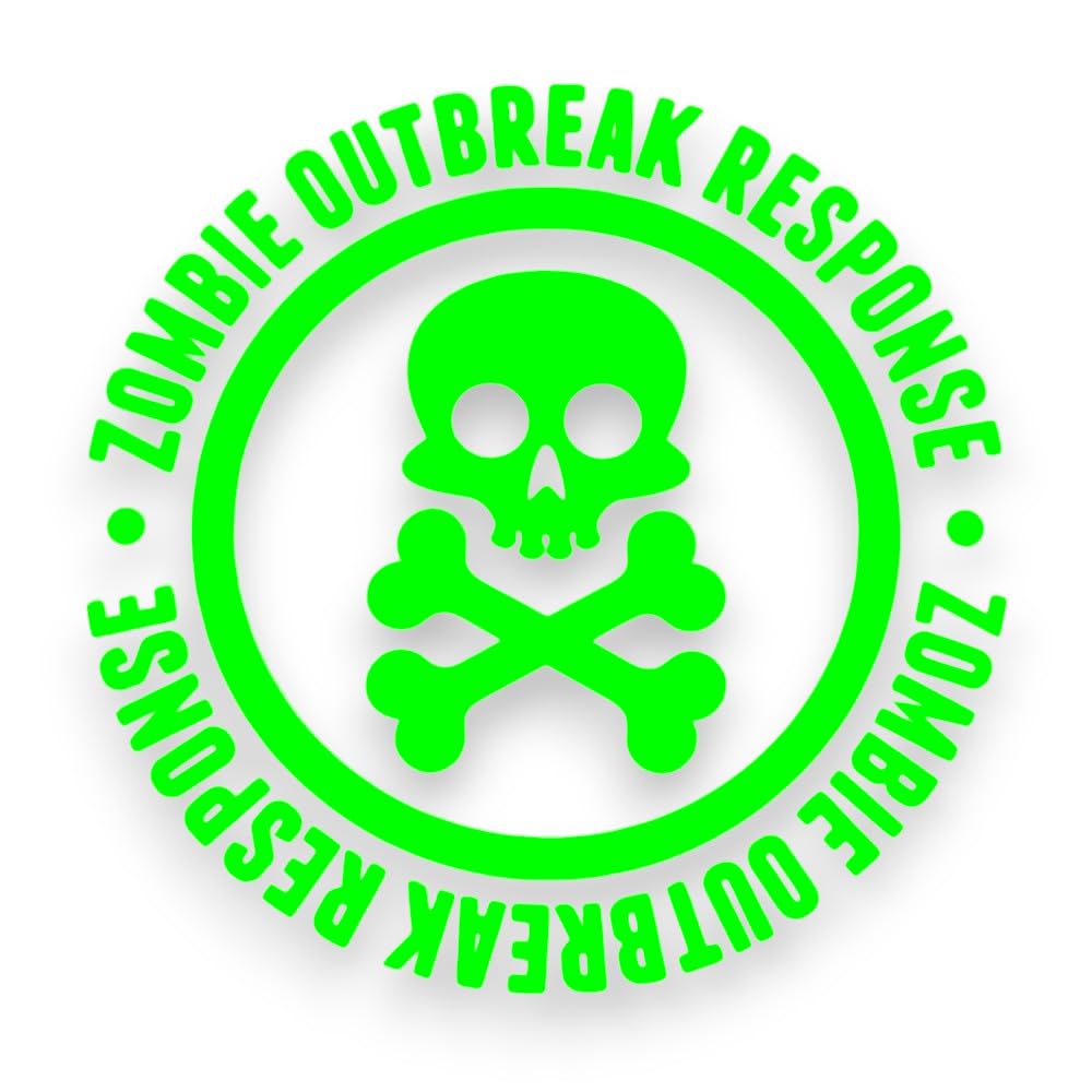 Skull and Bones Zombie Outbreak Response Biohazard Glow in The Dark Luminescent Die Cut Vinyl Sticker Decal Glow in The Dark Vinyl Small to Large Sizes.