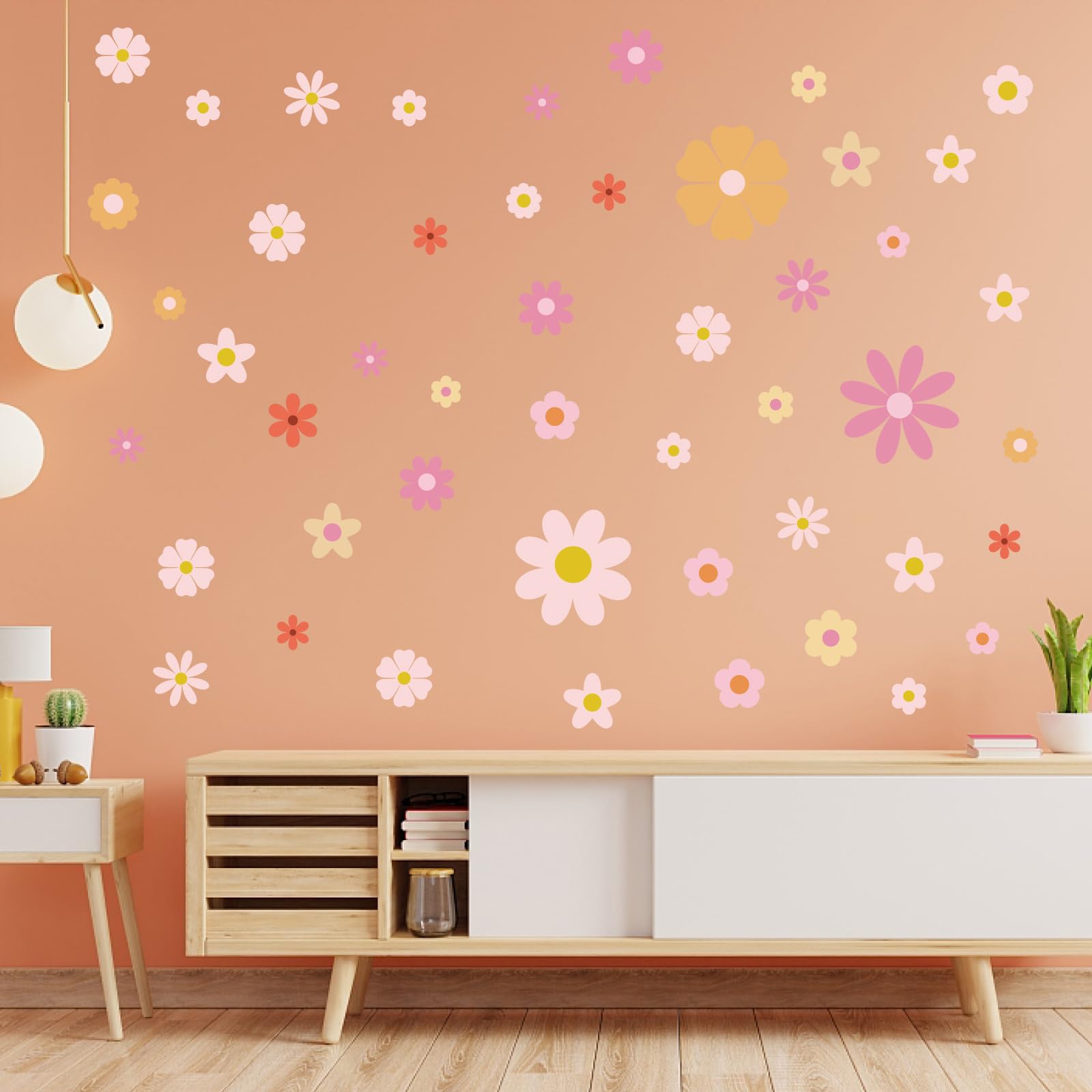 PLIGREAT 2 Sheets Colorful Daisy Flowers Wall Decals DIY Bright Floral Removable Vinyl Wall Stickers for Nursery Bedroom Living Room Home Background Window Wall Art Decor