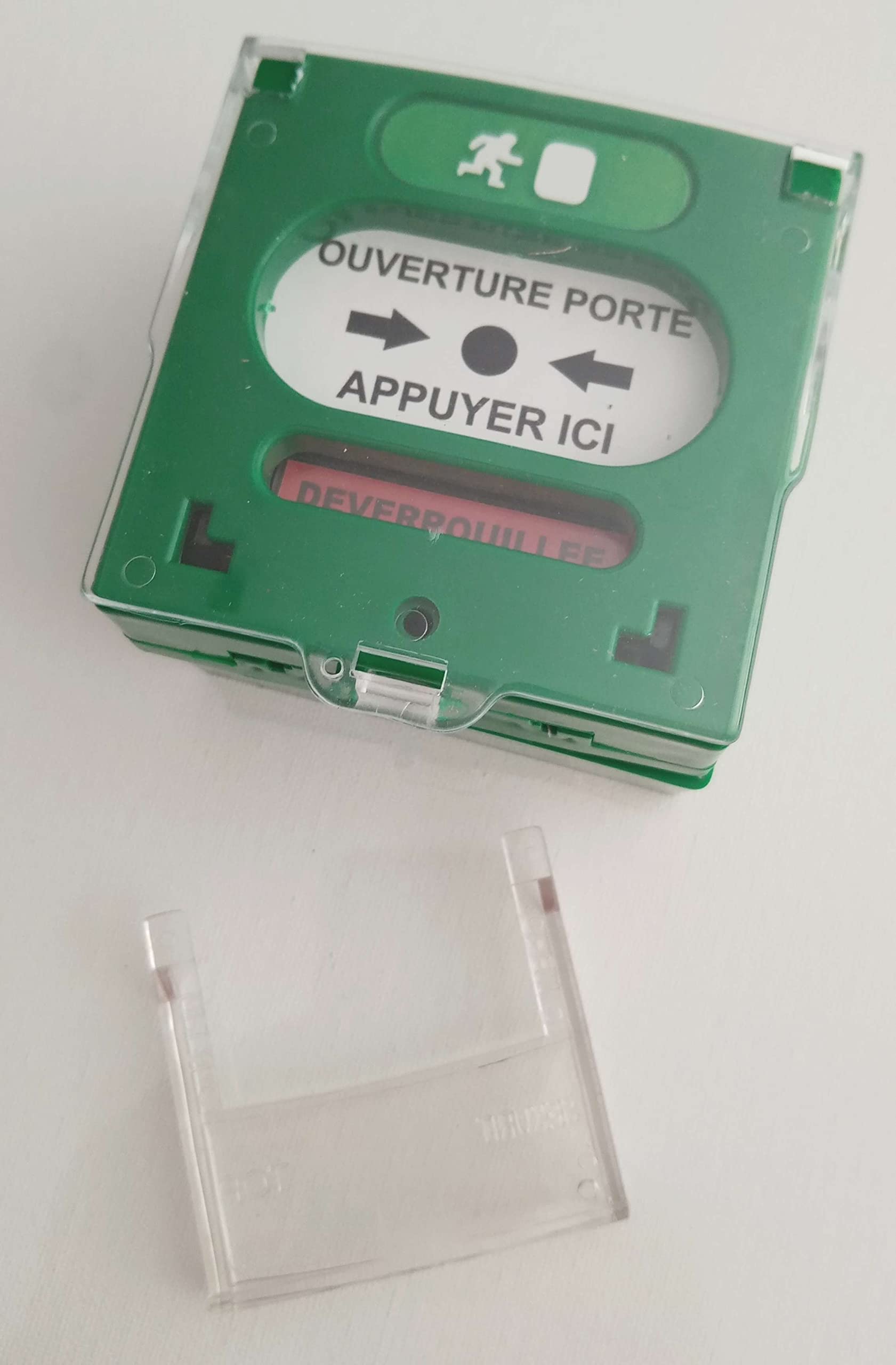 Déclencheur manuel vert 2 contacts avec capot pour déverrouillage d'issue de secours