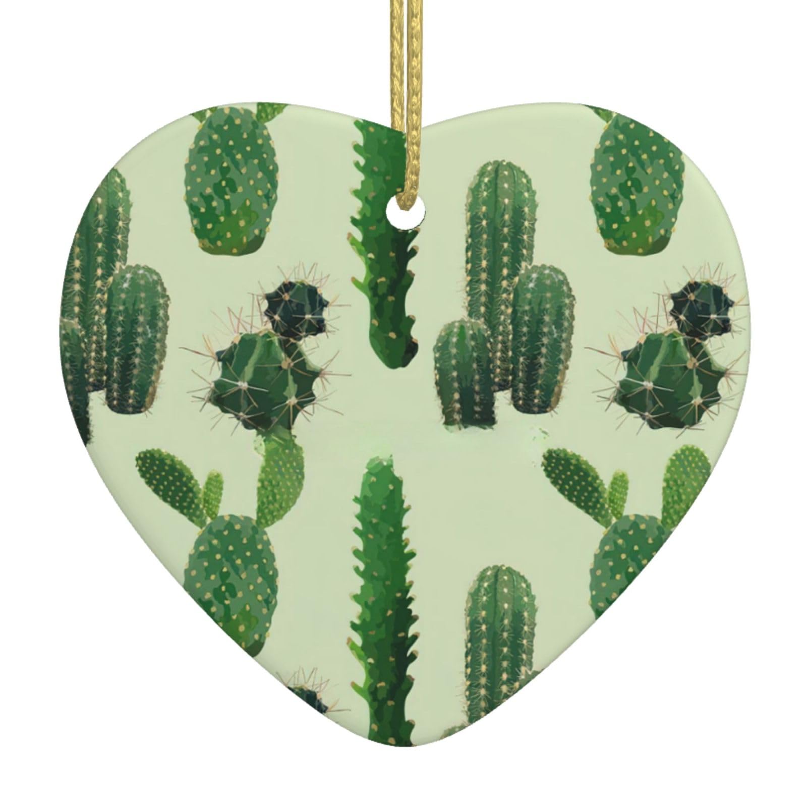 Nbtghga White Cactus. Print Christmas Ornaments, Ceramic Hanging Ornament, Xmas Tree Decoration, Holiday Home Decor