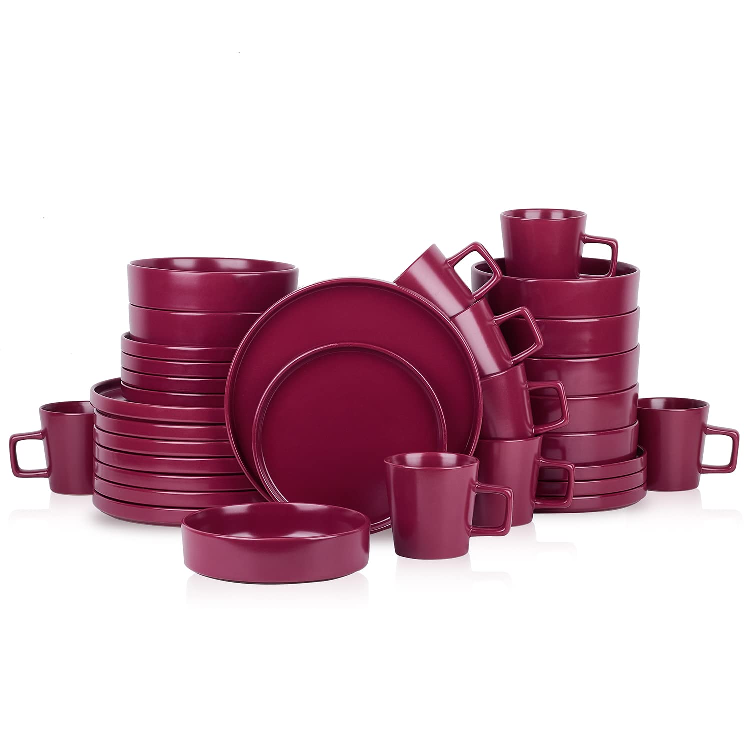 Stone Lain Cleo Stoneware 32-piece Round Dinnerware Set, Magenta,Service For 8,Coupe - Celina