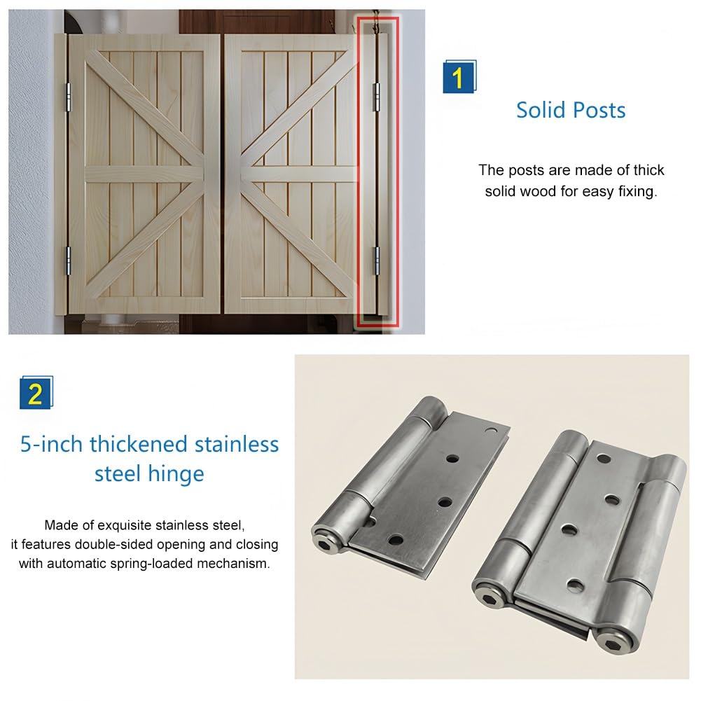 Porte battante intérieure en bois massif, porte de séparation de cuisine avec charnières et fermeture automatique pour bar et escaliers, taille et options de design personnalisables disponibles
