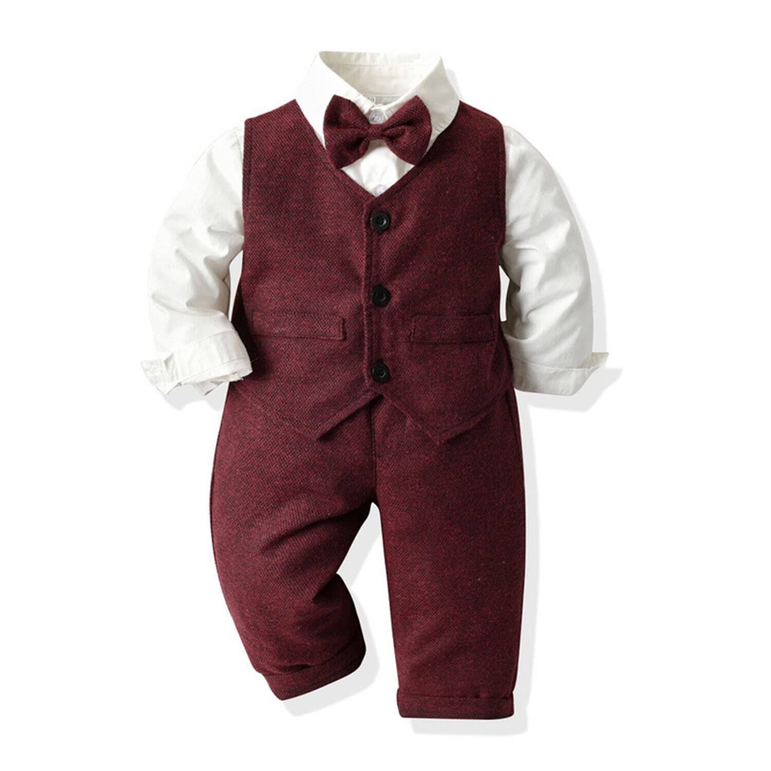 Volunboy Baby Boys Gentleman Suit, Toddler Formal Waistcoat Outfit Wedding Shirts + Vest +Bow Tie 4 PCS Set — view 15