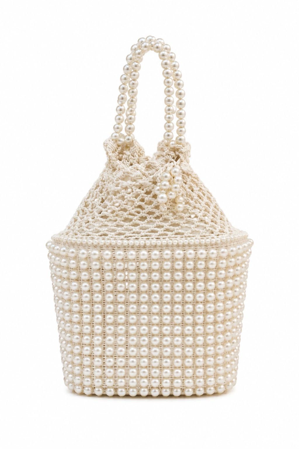 Crochet & Motiwork White Potli Bag, Pearl Embellished, Handmade, Bridal Wedding Potli, Free Size, Fabric, 1 Compartment-picture-50