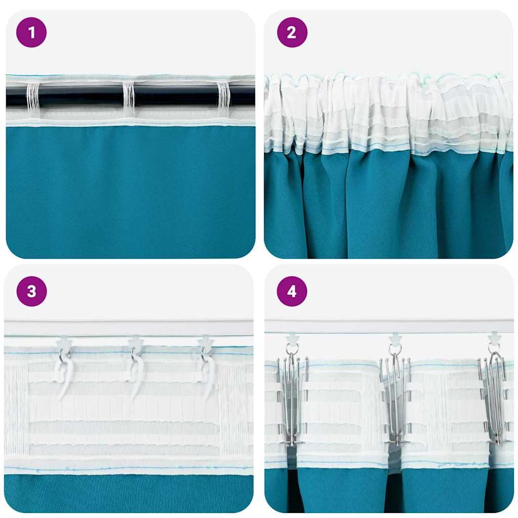 Lot de 2 rideaux occultants avec anneaux - Turquoise - 260 x 140 cm - En polyester - Protection solaire - Protection contre la chaleur - Décoration de fenêtre pour salon, chambre à coucher