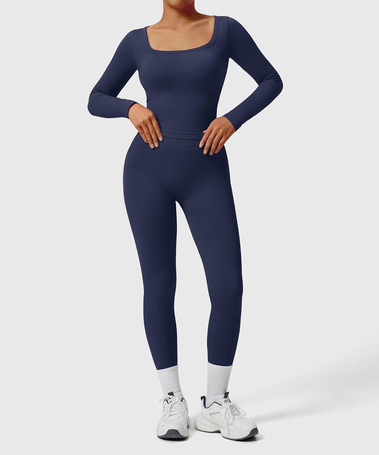 SUUKSESS Women 2 Piece Workout Sets High Waisted Seamless Leggings Active Long Sleeve Tops - Image 7