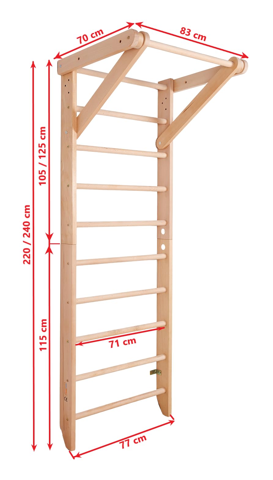 Ściana gimnastyczna drewniana "Sport-1-240" – Drabinka Gimnastyczna dla Dzieci i Dorosłych, Wall Bar do Home Gym, Kids Room, Fitness, Ćwiczenia i Zabawa, Swedish Ladder, Wooden wall bar