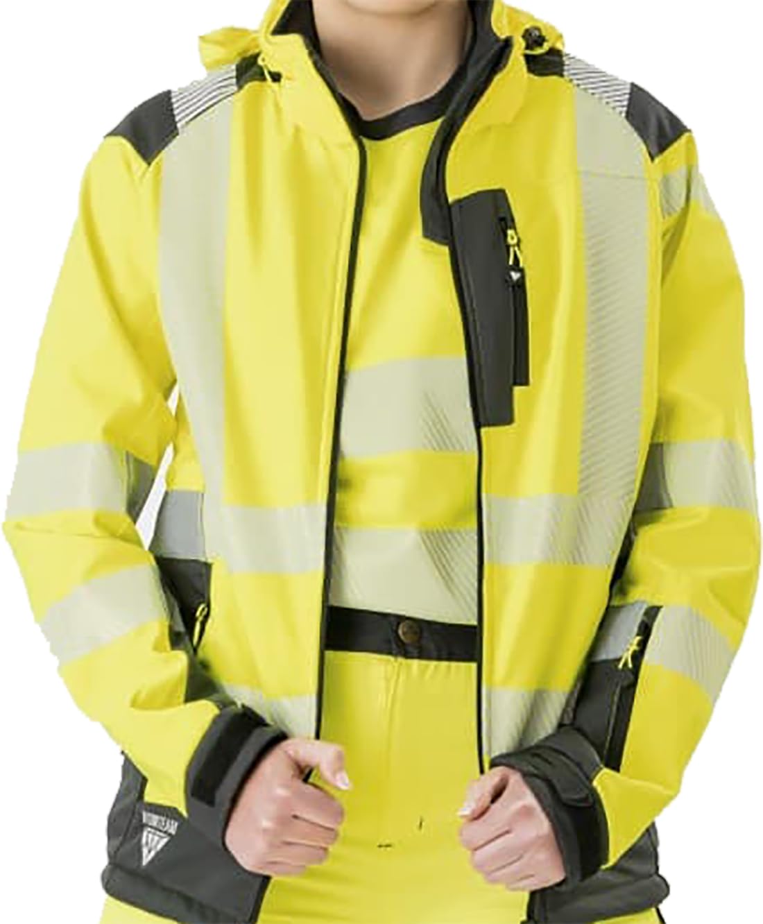 WORKTEAM Chaqueta Softshell de ALTA VISIBILIDAD, Cintas Reflectantes Discontinua, Capucha, Cortavientos, Repelente Agua, Membrana Transpirable y Alta Capacidad Térmica. Unisex