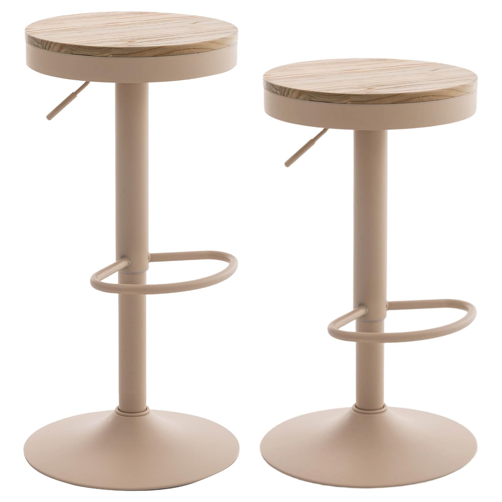 Kidol & Shellder Juego de 2 taburetes de Bar, Altura Regulable de 56 a 80 cm, giratorios, sin Respaldo, Asiento de Madera, con reposapiés, Taburete de Cocina