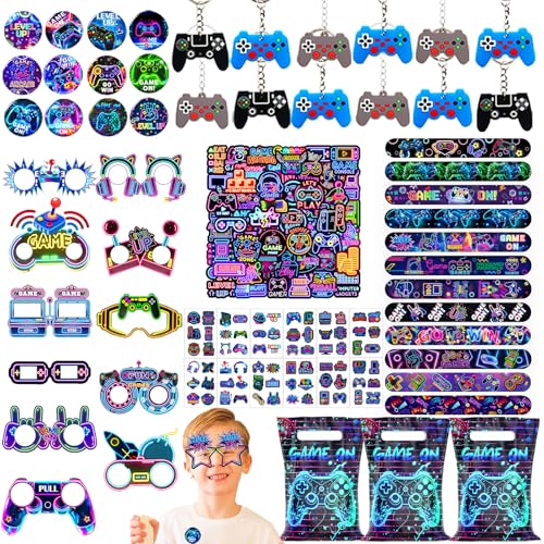 Accessoires anniversaire jeux vidéo pour fête enfant avec tatouages et bracelets