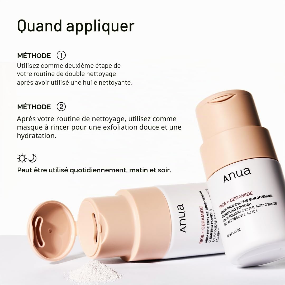 Anua Nettoyant Visage Enzyme de Riz – Poudre Nettoyante Exfoliante Douce, Éclat du Teint, Soin Visage pour Peau Sensible, Skincare Coréenne, 40g