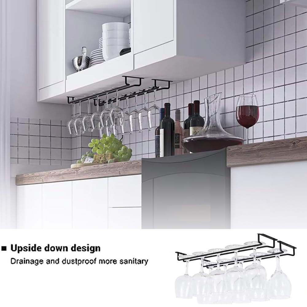 HEYOUTH Support Verre a Pied Suspendu,Porte Verre a Pied Suspendu,Porte Verres Suspendu,4 Pièces 40cm Porte-verres à Vin Peut contenir 32 à 40 verres à vin avec Vis pour Cuisine Café Bar Restaurant