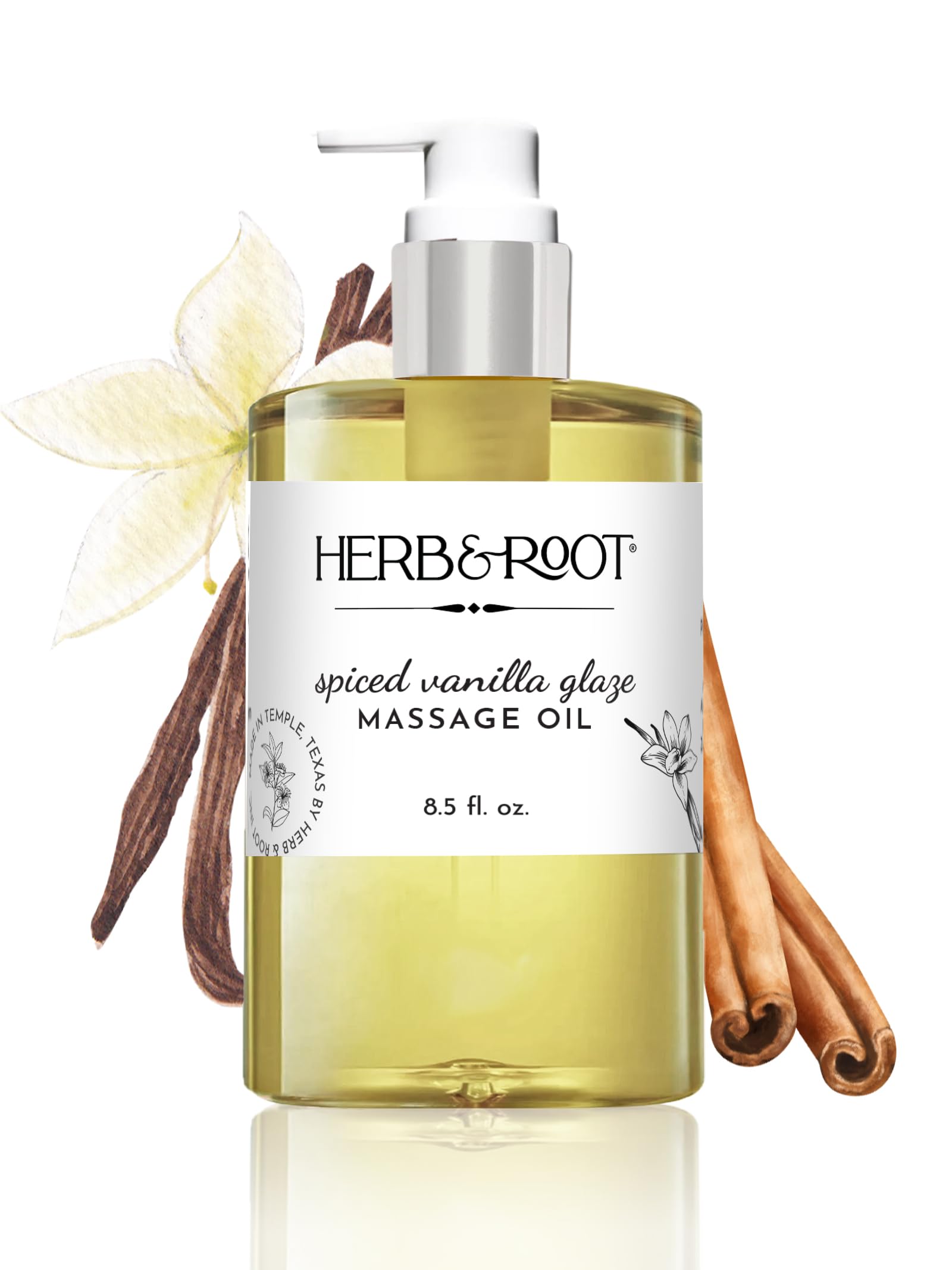 Spiced Vanilla Massage Oil with Warming Cinnamon, Made with Non-Sticky Plant-Based Oils That Leave The Skin Smooth