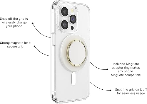 Vista 32 de PopSockets Agarre para teléfono con soporte expandible, agarre adhesivo, acetato blanco perla