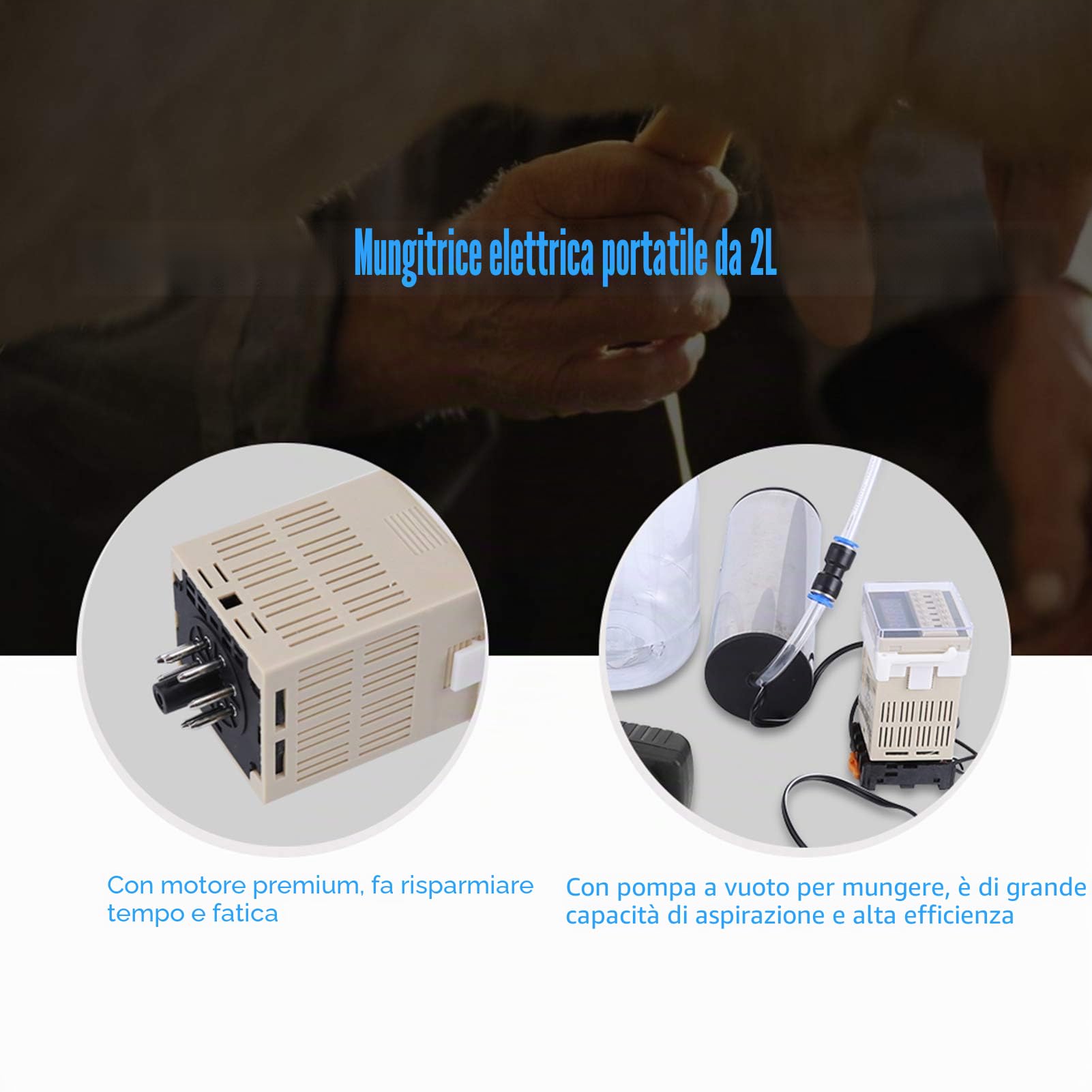 Ejoyous Mungitrice elettrica 2L, Kit di mungitura per mungitura di mungitrici con Pompa a Vuoto di mungitura a Doppia Testa Capra per capre Mucche agricole