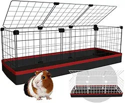 Cercado Gaiola Porquinho da Índia 30x90cm com Bandeja Higiênica Tapete Impermeável Fácil de Limpar Cercadinho Pet (Tela Branca e Tapete Azul)