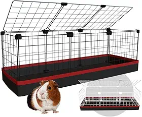 Cercado Gaiola Porquinho da Índia 30x90cm com Bandeja Higiênica Tapete Impermeável Fácil de Limpar Cercadinho Pet (Tela Branca e Tapete Azul)