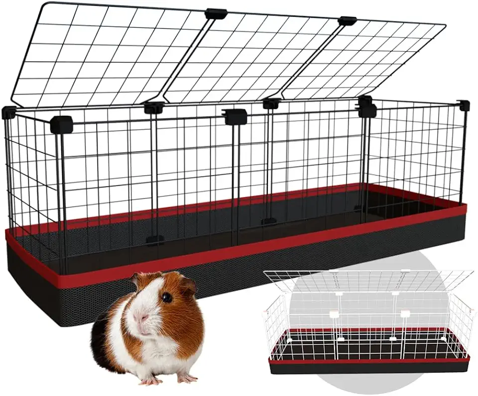 Cercado Gaiola Porquinho da Índia 30x90cm com Bandeja Higiênica Tapete Impermeável Fácil de Limpar Cercadinho Pet (Tela Branca e Tapete Azul)