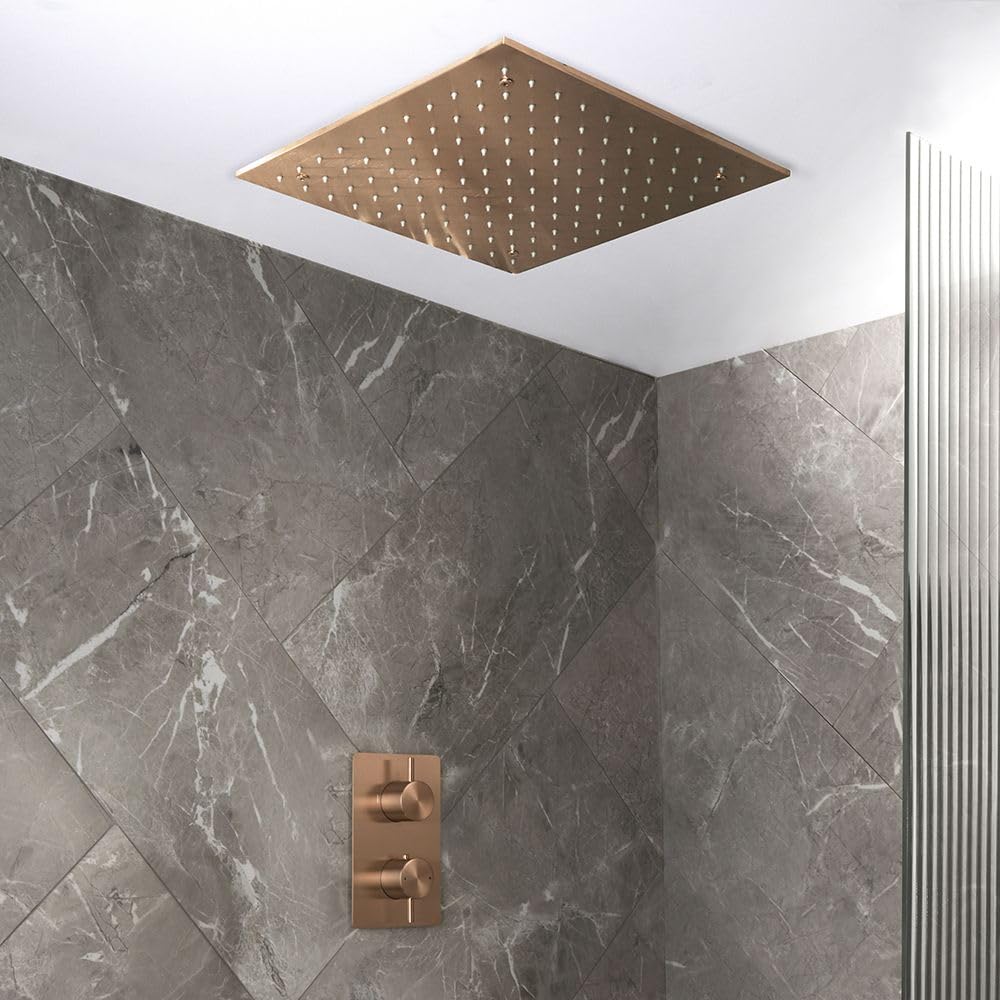 Milano Otto Thermostatic Mixer Valve 400mm Recessed Square Rainfall Shower Head - Brushed Copper