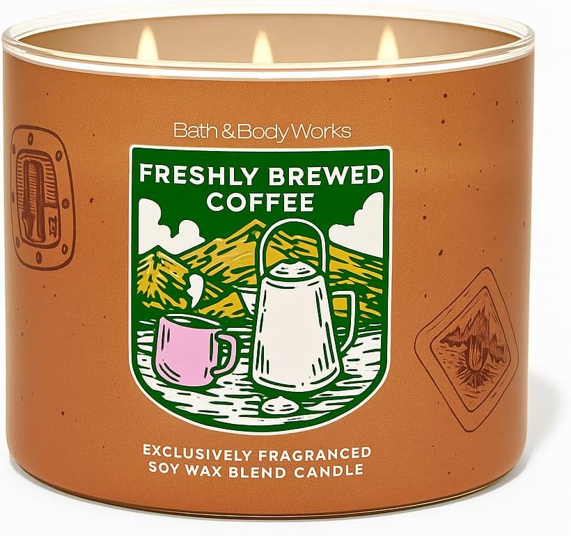Bath & Body Works Freshly Brewed Coffee 3-Wick Candle 14.5 oz – Rich Coffee, Sweet Vanilla Cream, Sugar Crystals