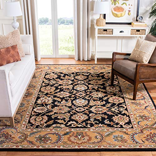SAFAVIEH Classic Collection Area Rug - 7'6" x 9'6", Black & Gold, Handmade Traditional Oriental Wool, Ideal for High Traffic Areas in Living Room, Bedroom (CL758B)