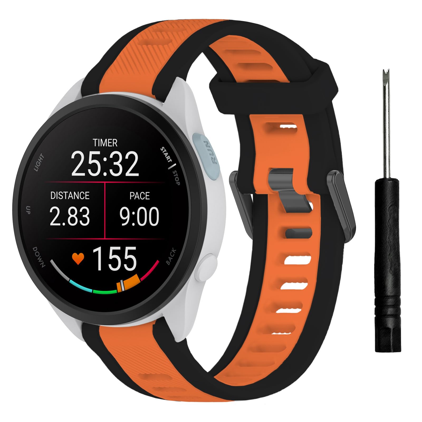 TopPerfekt Sport Straps Compatible with Garmin Forerunner 165/165 Music Band, Adjustable Silicone Strap Replacement for Vívoactive 6/5/Forerunner 570 42mm for Men Women (20mm)-Black Trim/Orange