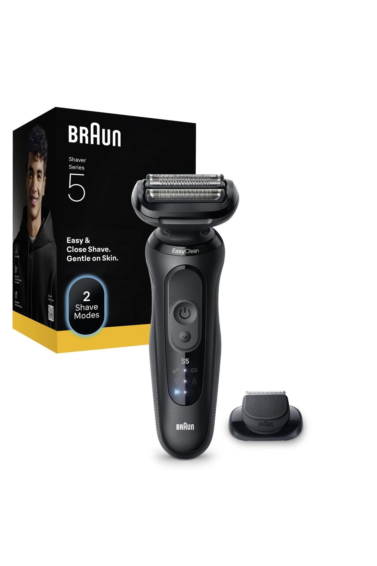 Braun Series 5 Rasoir électrique, Jusqu'à 50 Minutes Capuchon de Tondeuse de Précision, sans fil, Rasoir pour homme Humide et Sec, 100% Étanche, 52-N1200S, Noir