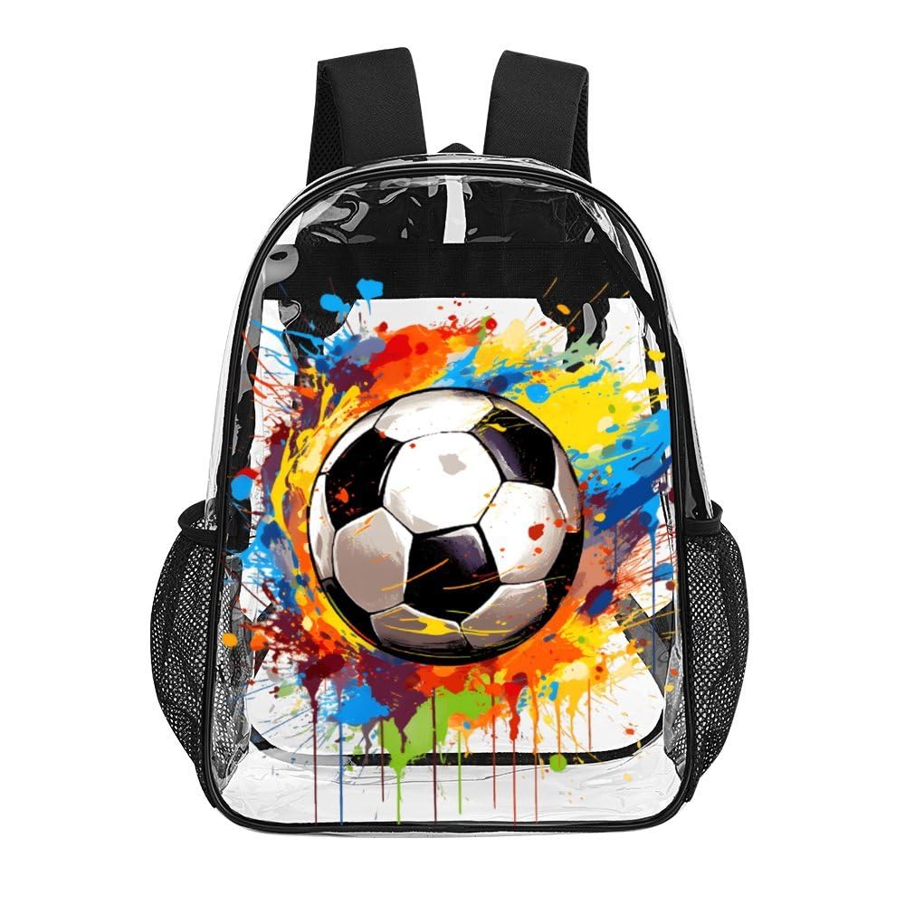 ZCJB-WSRY Soccer Clear Backpack Heavy Duty for Girls Kids Boys Women Men - Large Cute PVC Soccers Theme Printing Transparent Backpacks for Schools