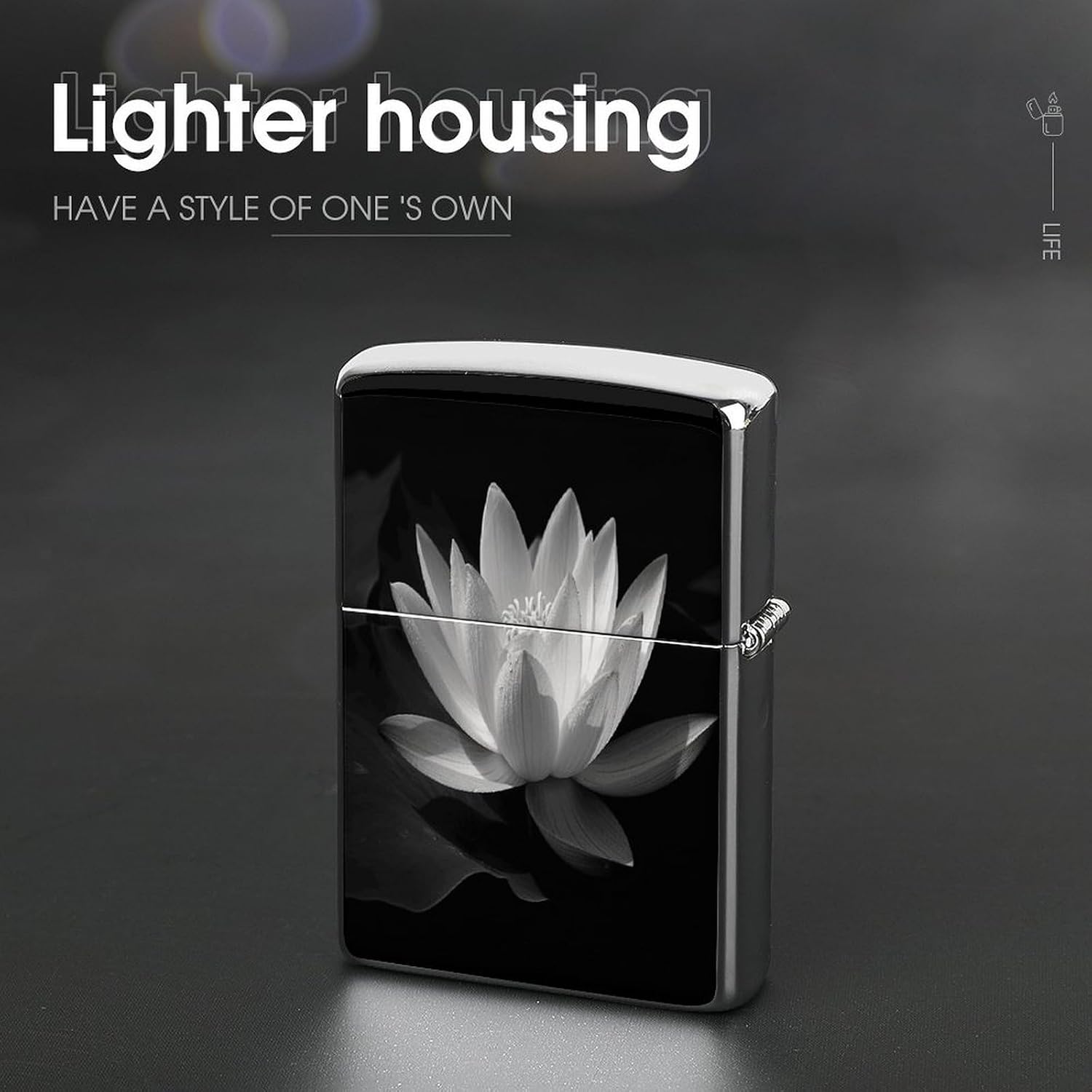 Black and White Lotus Lighter Case Cover Lighter Shell
