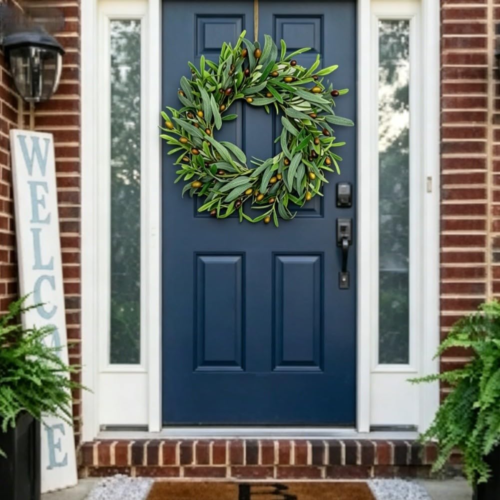 FACAIIO Élégante couronne de Noël en eucalyptus 45 cm, en rotin naturel, décoration à suspendre pour porte, mur, cheminée