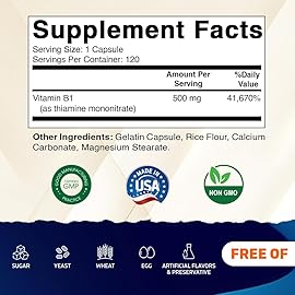 Vitamatic Vitamin B1 (Thiamine) 500mg - 2 Pack (120 Capsules Total)