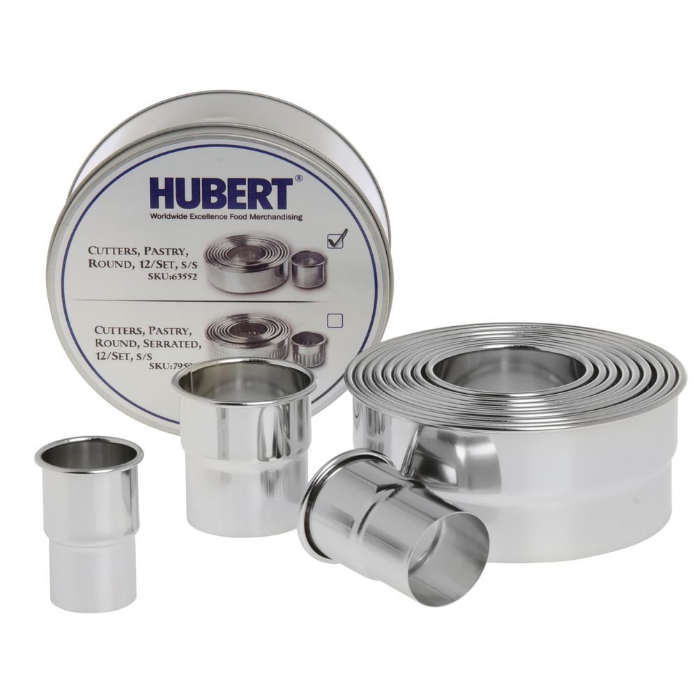 Pastry Cutter Set Round Stainless Steel 12 Per Set by HUBERT – 1" to 4", Stainless Steel, Silver, Pack of 12, Model FDMS-RD-12/501