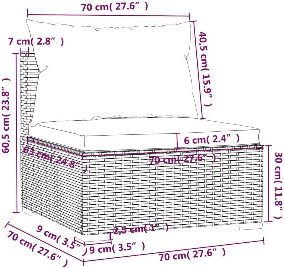 Modular Garden Sofa Chair, Brown & Green Outdoor Patio Furniture with Weather-Resistant Poly Rattan and Cushions for Balcony, Terrace, 1-Seater Compact Lounge Seating