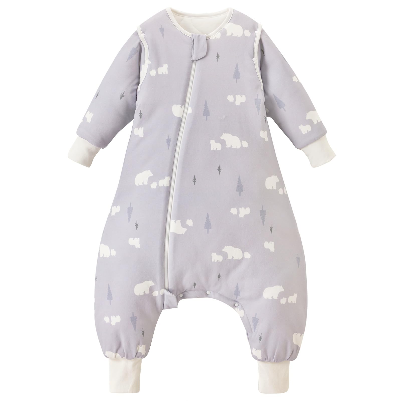 Nivolltha 3.5 TOG dicker abnehmbaren Langärmeln Baby Schlafsack mit Füßen, 100% Baumwolle Winter Schlafsack für Kleinkinder, Bären, Größe XS