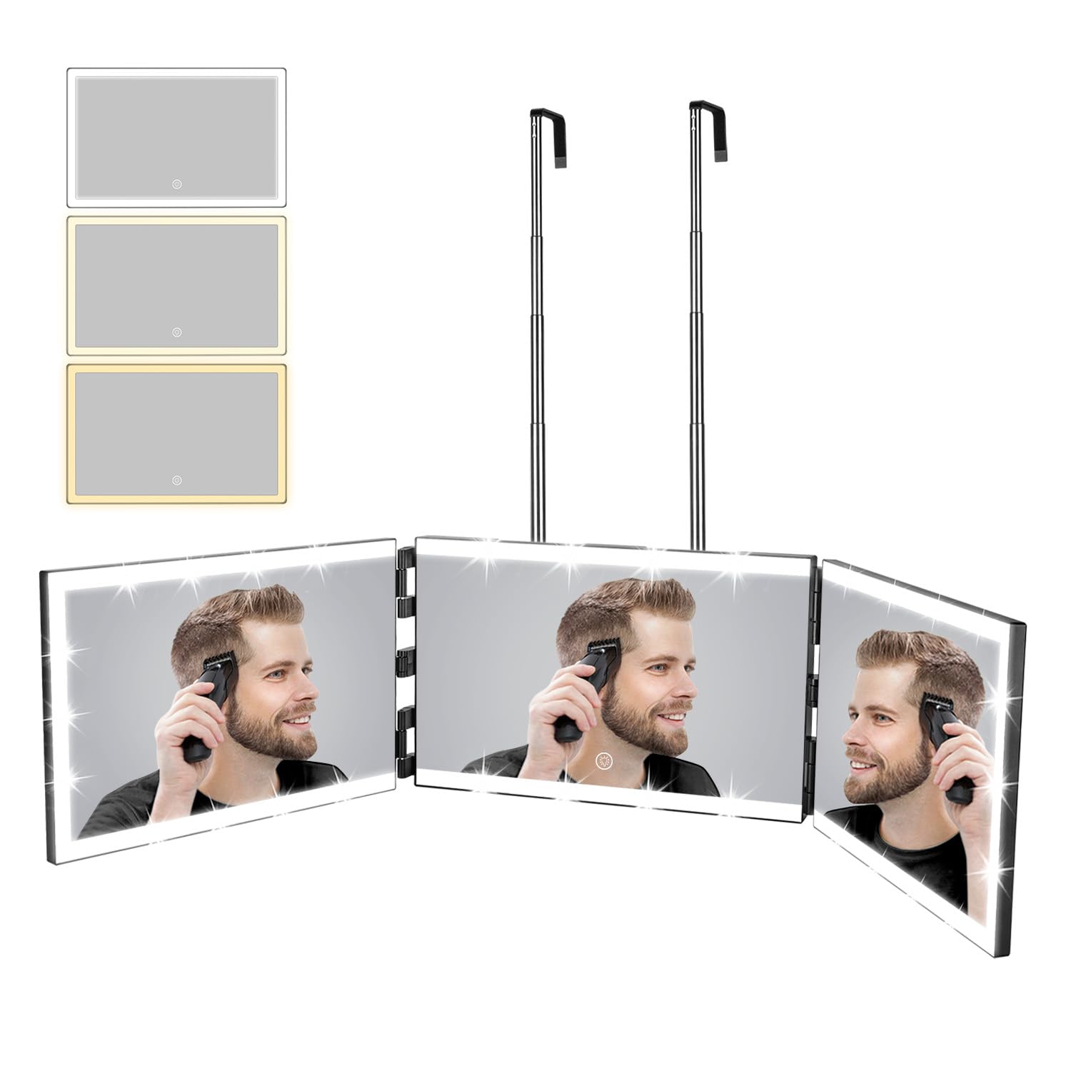 Photo 1 of XIGETRAIL Rechargeable 3 Way Mirror for Hair Cutting with 8 Light Strips