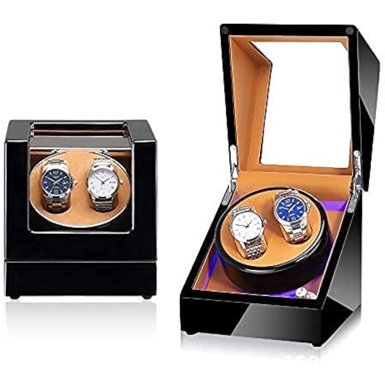 CGCSYZ Watch Winder for 2 Watches with Quiet Motor, Wood Shell, LED Light, Battery or ed, 5 Rotation Modes, Anti-Magnetization