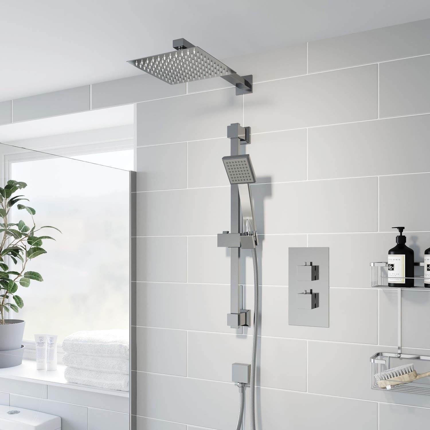 Architeckt Wall Mounted Thermostatic Concealed Square Shower Adjustable Heads