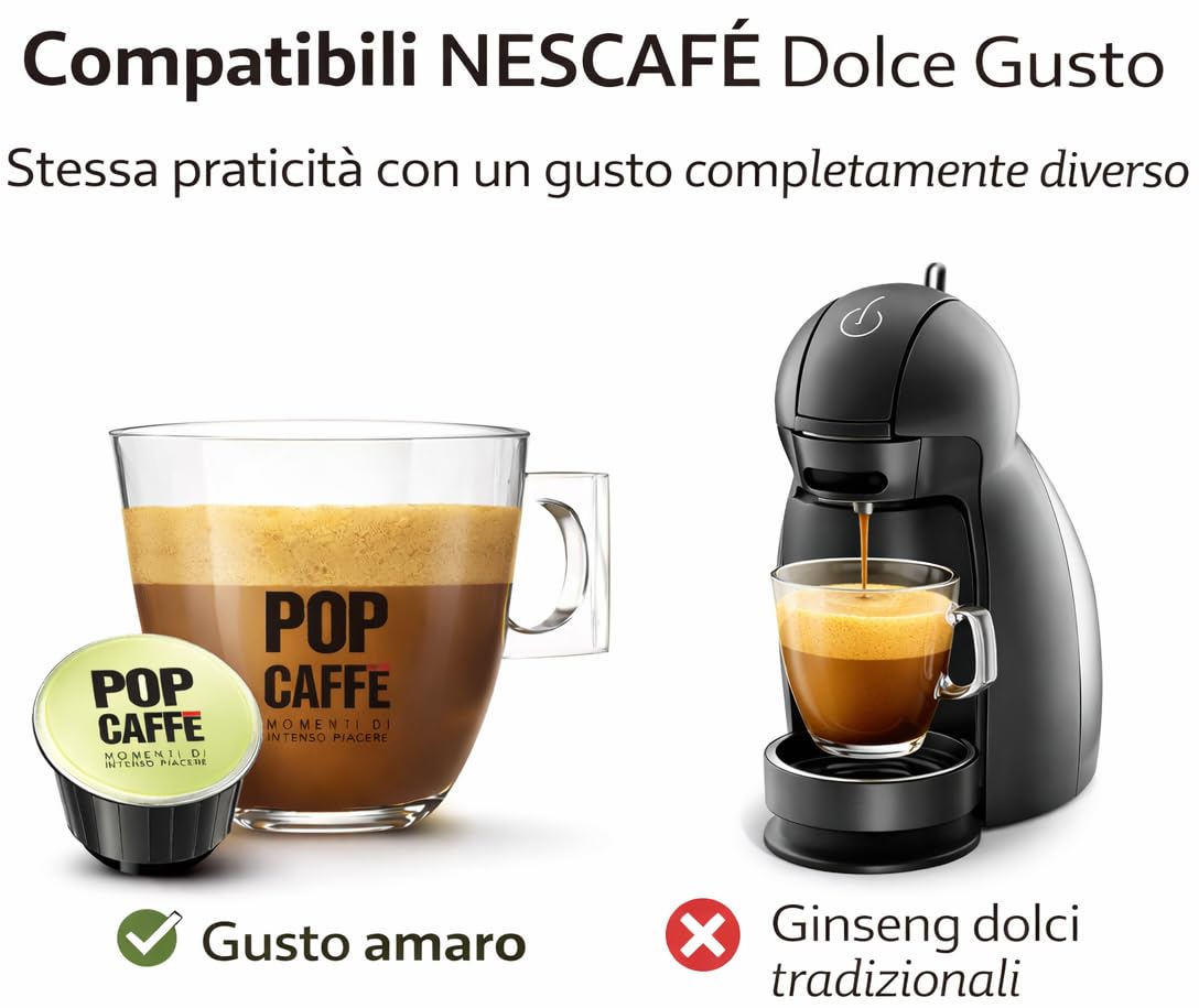 PopCaffè E-Gusto Ginseng Amaro – 96 Capsule Compatibili con NESCAFÉ Dolce Gusto – Caffè al Ginseng Intenso e Senza Zucchero – Confezionate in Atmosfera Protettiva