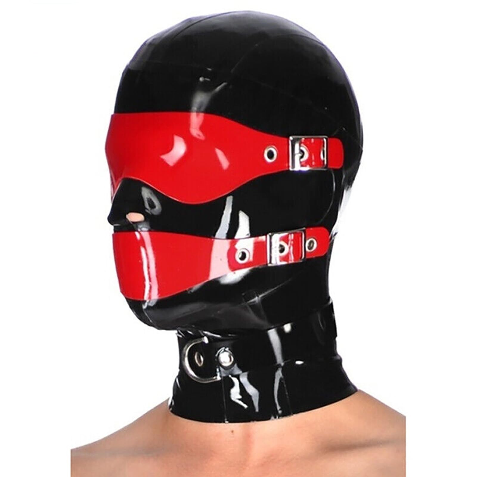 PRLBESL Latex Hood Fetish Zipper Back Rubber Mask Zipper with Removable Blindfold and Mouth Handmade for Club Party(Size:S)