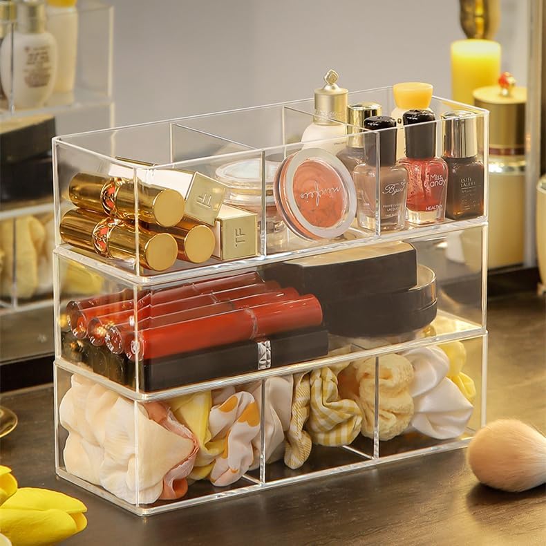 Miniatura 6 de Organizadores de cajones transparentes apilables pequeños para maquillaje, bandejas y separadores de cajones de escritorio de oficina,