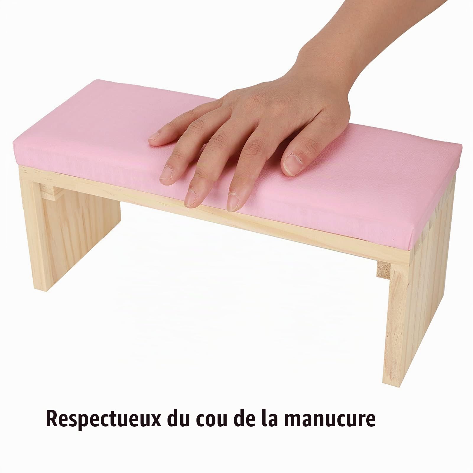 Wakects Support de Manucure, Coussin Repose-poignet en Cuir avec Pied en Bois, Accessoire d'Art des Ongles, Rose