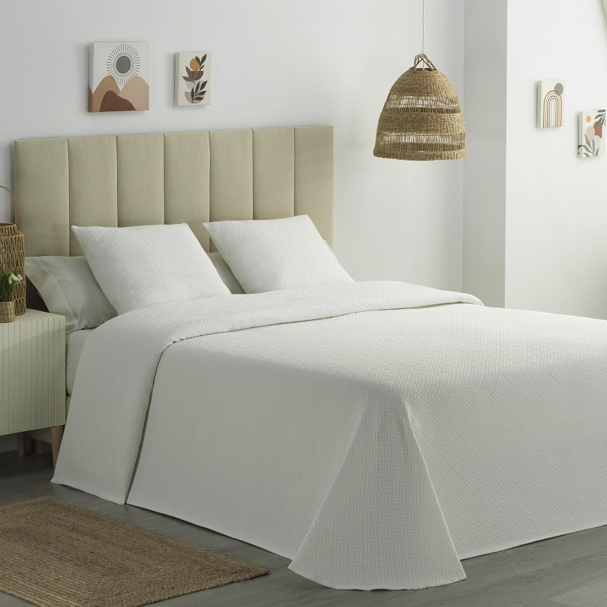 DHESTIA HOME Colcha Piqué Cubic Blanca Calidad Hotel Tejido Polialgodón Color Blanco Talla 190x270 cm