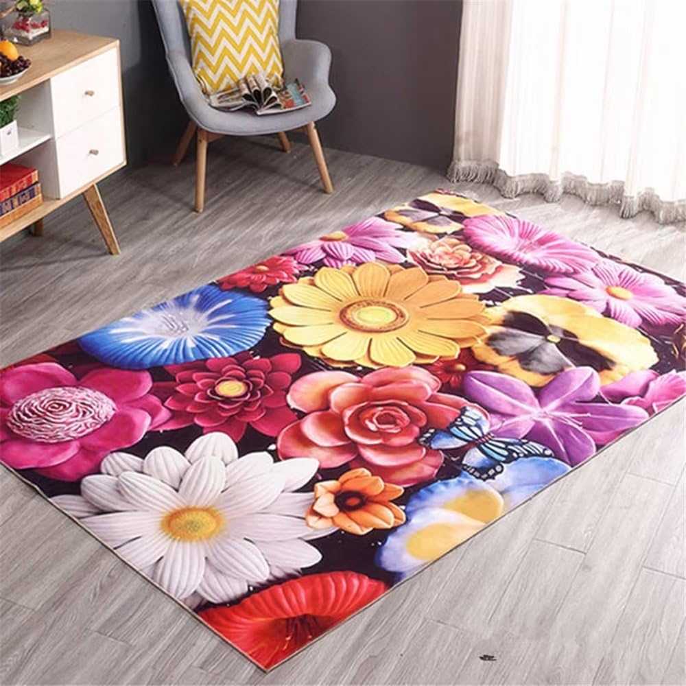 Tapis de salon rouge 200x300 cm motif abstrait grande fleur pour chambre d'ado