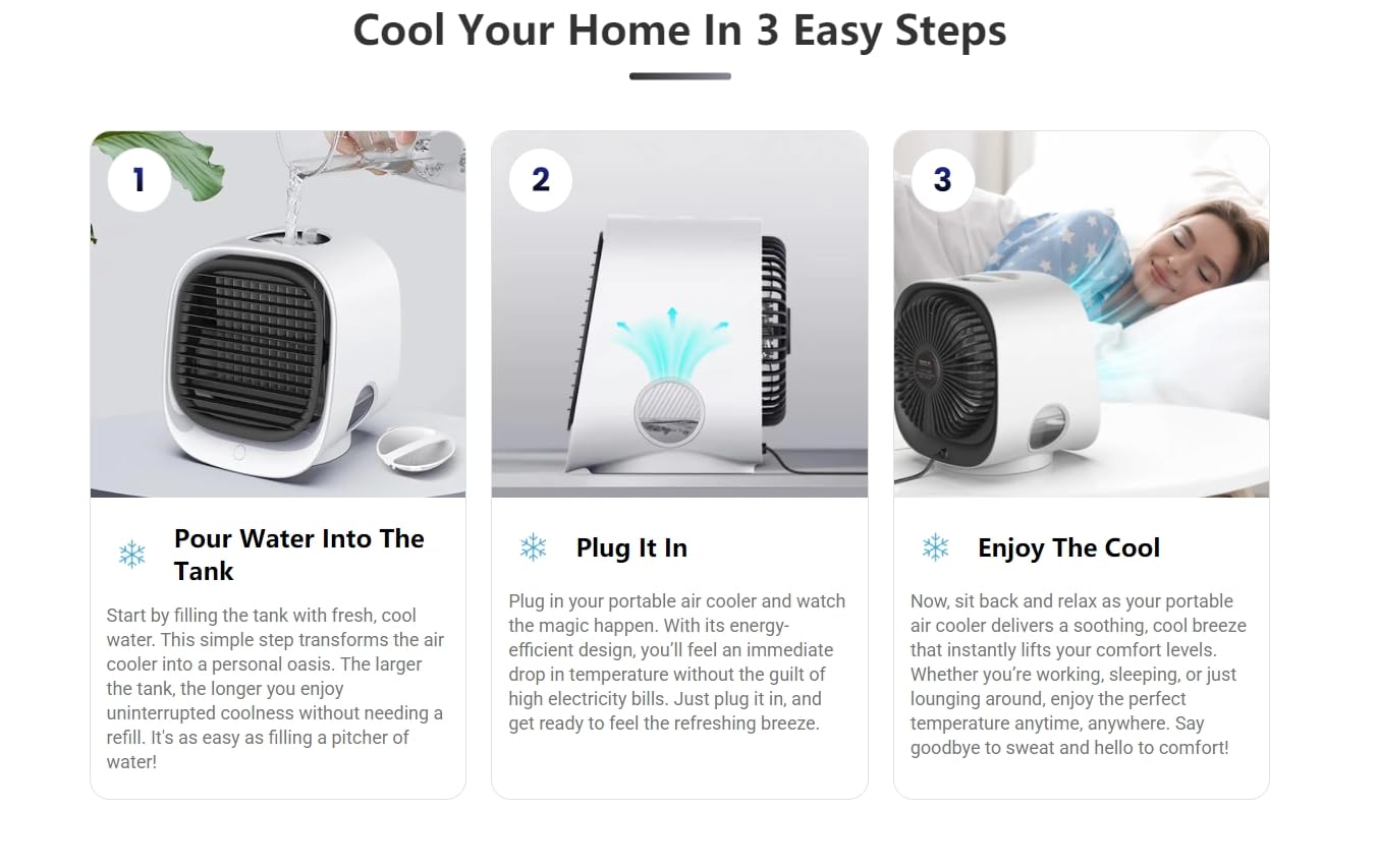 AiraBreeze® Luftkühler, Airabreeze Kleine Klimaanlage für Zimmer, Tragbarer Klimaanlagen Ventilator Usb-Betriebener Luftkühler, Tischventilator mit Wasserkühlung, für Familie, Klimaanlage, Reisen