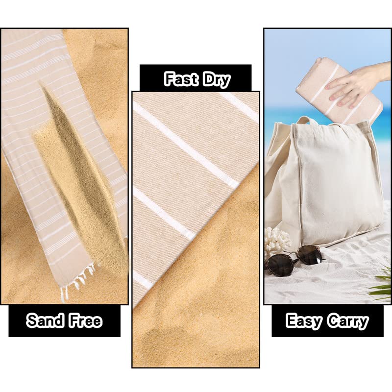 Toalla Playa Grande Algodón 80x190cm Originales Fouta Beach Towel con Flecos, Seca Rápida, Sin Arena, Color Caramelo