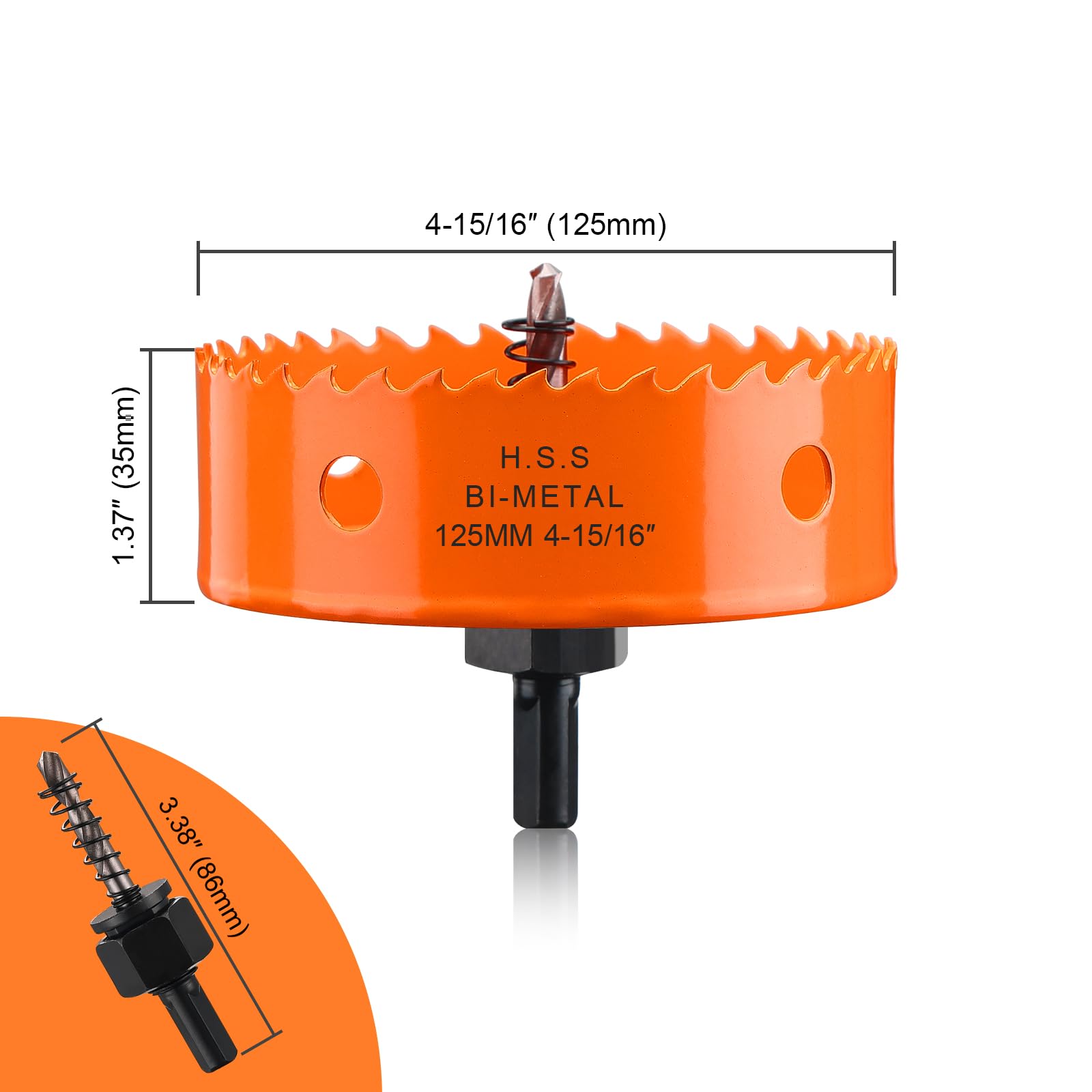 Hole Saw 125mm, Hole Saw with Drill Bit for Wood Orange Bi-Metal Hole Cutter Smooth Cutting for Soft Metal Drywall and Plastic - Image 2
