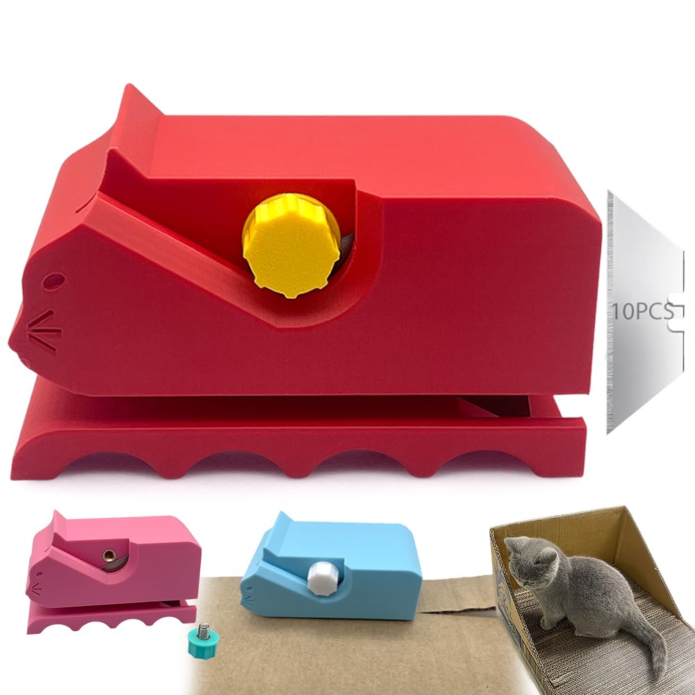 Cardboard Cutter for Cat Scratchers, Cat Scratcher Cardboard Strip Cutter with 10 Spare Blades, 3D Printed DIY Handheld Tool, Gift for Cat Lovers (Red