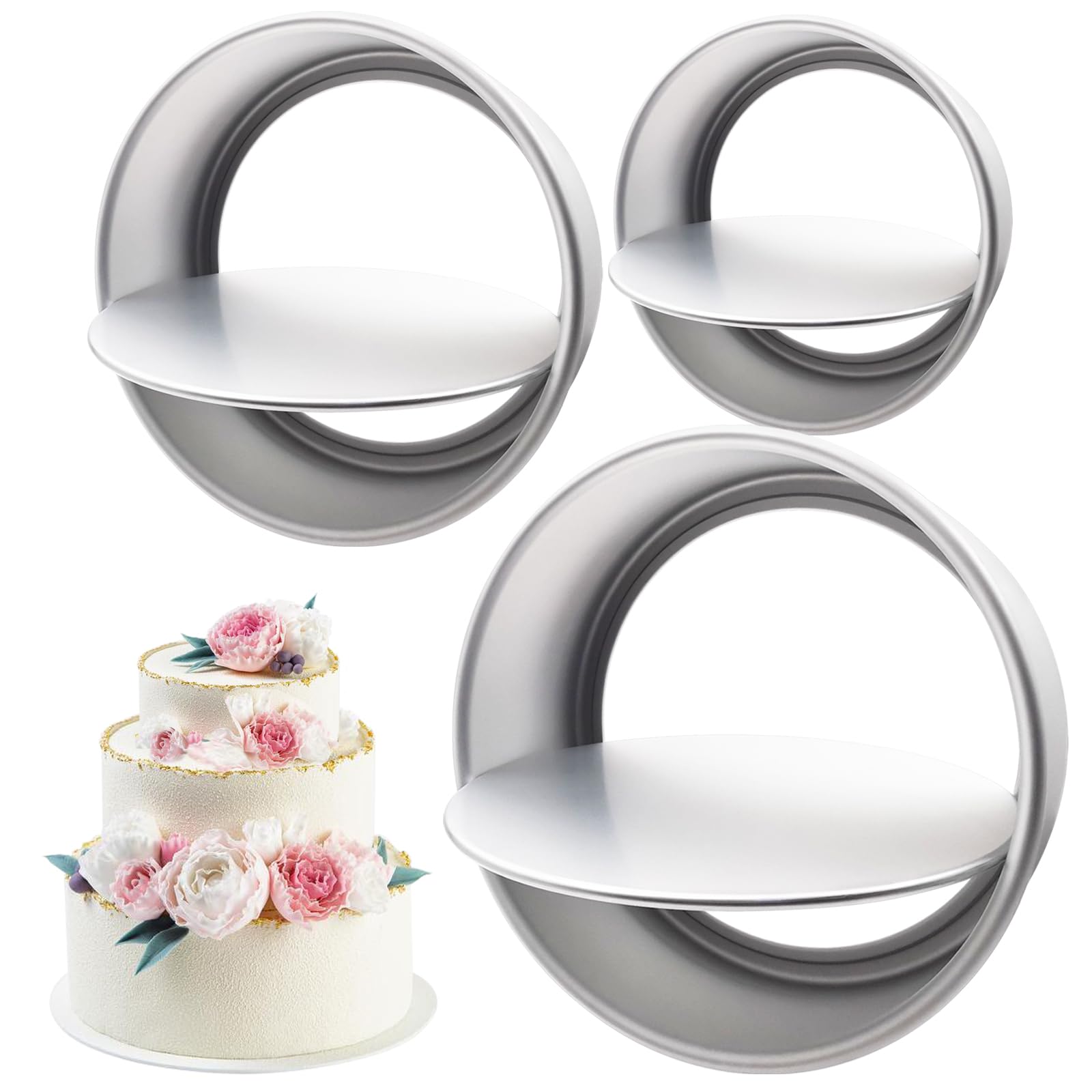 WBJKZJD Aluminum Round Cake Pans, 3pcs Nonstick Baking Pan with Removable Bottom 6/8/10 Inches Cheese Cake Mold Straight Edge for Wedding Birthday