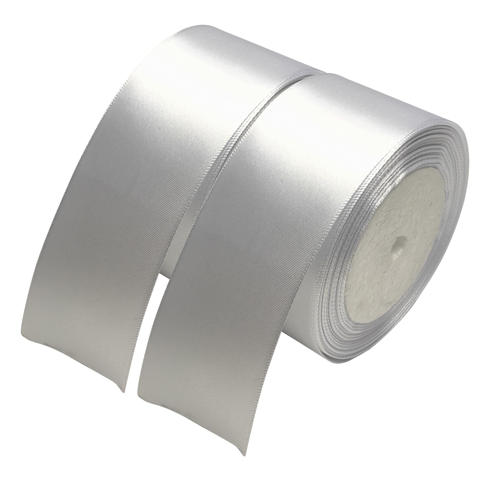 Chenkou Craft Solid Satin Ribbon Ribbons 50 Yards (2 Rolls) White Craft Bow Party Decoration Packing Ribbons (White, 2"(50mm))